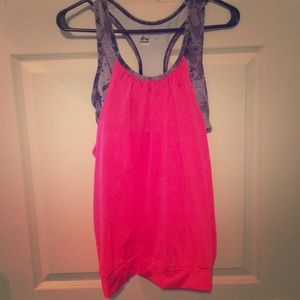 Hot Pink and Gray workout top BUILT-IN SPORTS BRA!